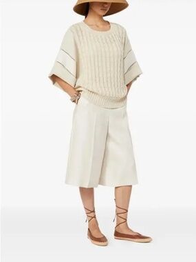 MAX MARA Weekend Neutral Linen Culotte Trousers - Cream